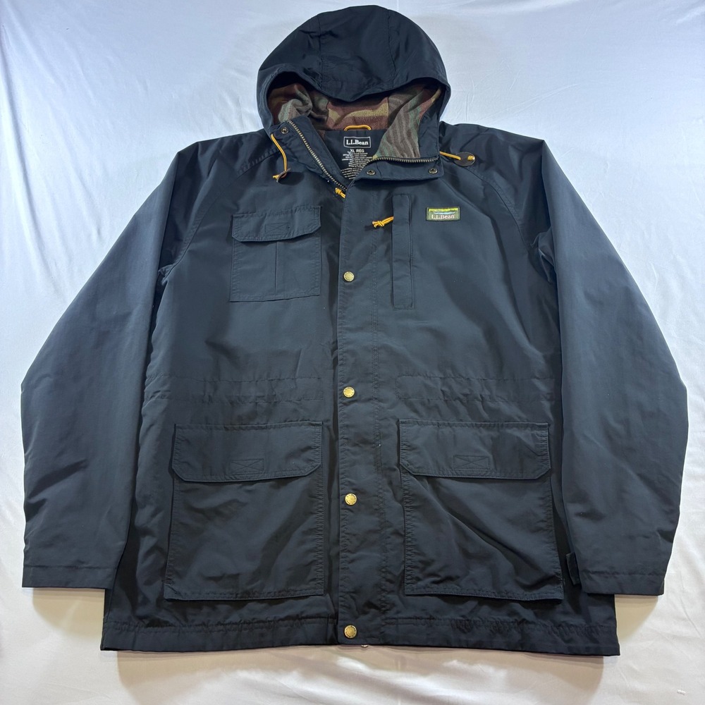 LL Bean Mens XL Black Northwoods Field Parka Hooded Utility Jacket 510340